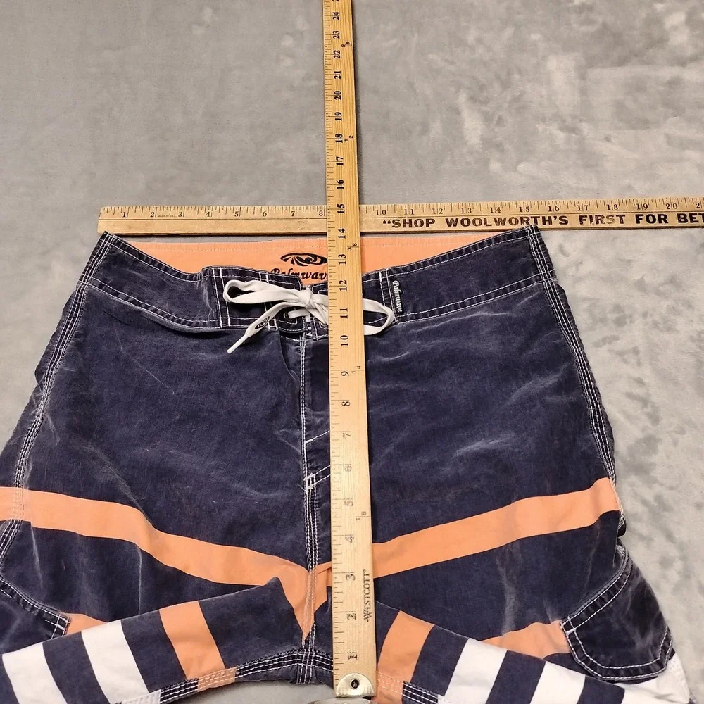 Palmwave Shorts Mens 32 Blue Striped Board Cargo Swim Trunks Surf Summer Beach